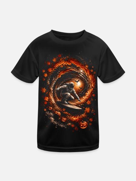 Surfer Astronaut - Fall Spiral - Halloween - Kids Functional T-Shirt - black - Front