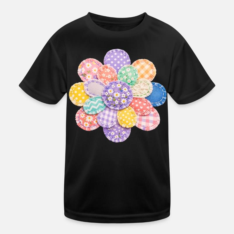 Bunte Blume Patchwork Kissen Vintage Design Kinder Funktions-T-Shirt