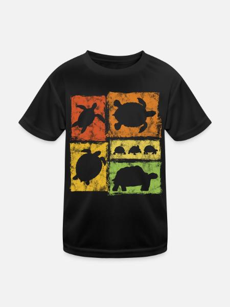 Schildkröte in Perspektive Retro Grafik - Kinder Funktions-T-Shirt - Schwarz - Vorne