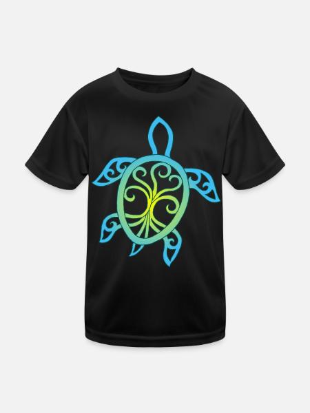 Emerald Mandala Turtle - Kids Functional T-Shirt - black - Front