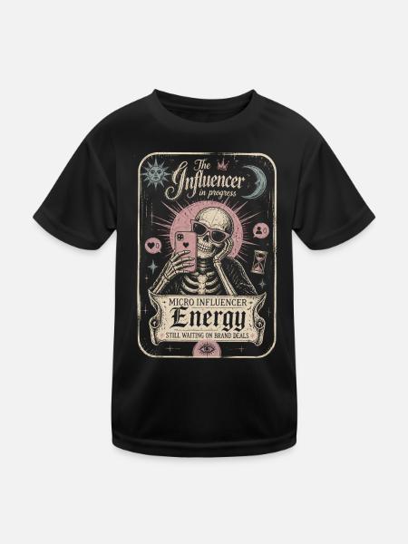 Mikro-Influencer-Energieskelettkarte - Kinder Funktions-T-Shirt - Schwarz - Vorne