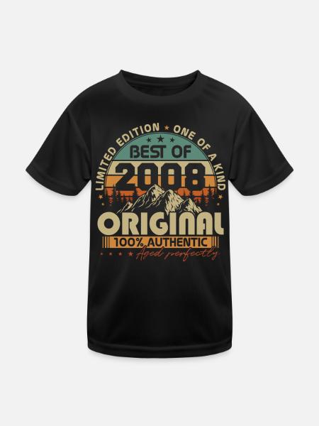 Original 2008 Jahrgang Vintage Retro Geburtstag  - Kinder Funktions-T-Shirt - Schwarz - Vorne