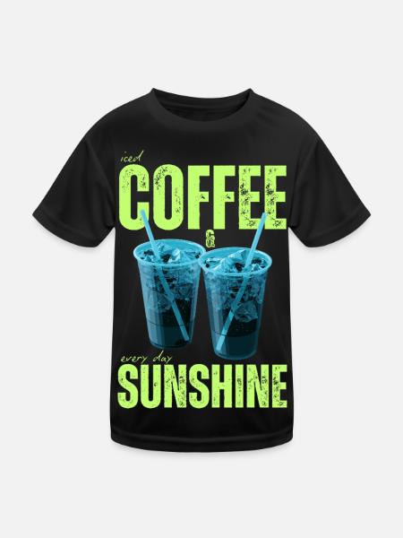 « Café glacé & soleil tous les jours » Café coloré - T-shirt sport Enfant - noir - Devant