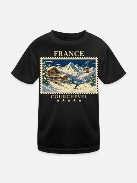 Frankreich Courchevel Vintage Reisemarke - Kinder Funktions-T-Shirt - Schwarz - Vorne
