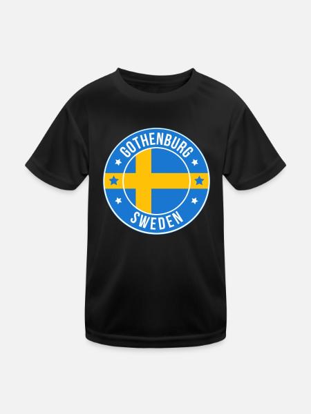 Gothenburg Sweden Circular Flag Patch - Kids Functional T-Shirt - black - Front