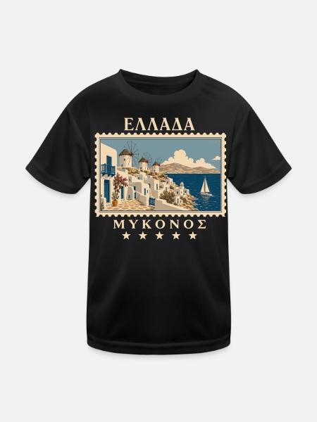Griechenland Mykonos Vintage Reisemarke - Kinder Funktions-T-Shirt - Schwarz - Vorne