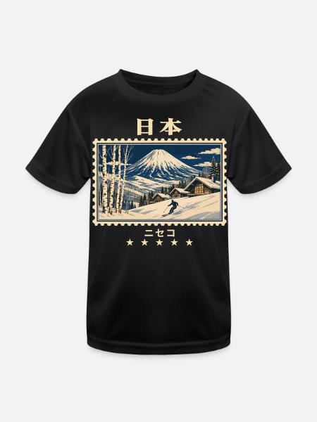 Japan Niseko Vintage Reisemarke - Kinder Funktions-T-Shirt - Schwarz - Vorne