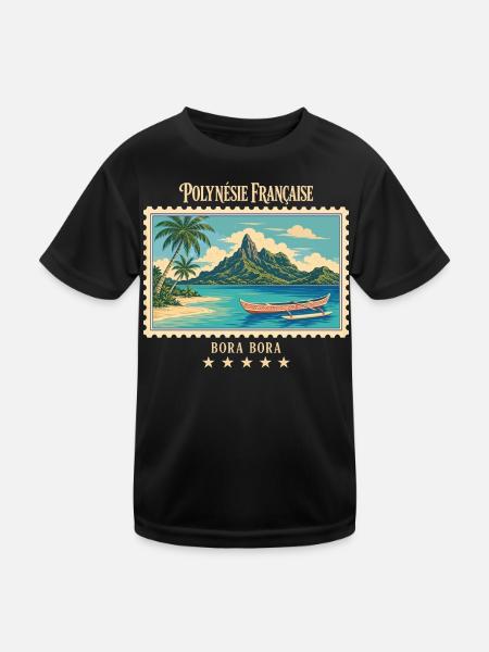 Polynesien Bora Bora Vintage Reisemarke - Kinder Funktions-T-Shirt - Schwarz - Vorne