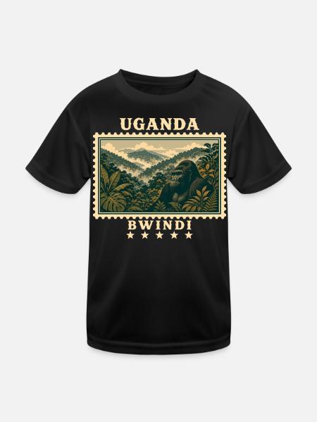 Uganda Bwindi Vintage Reisemarke - Kinder Funktions-T-Shirt - Schwarz - Vorne