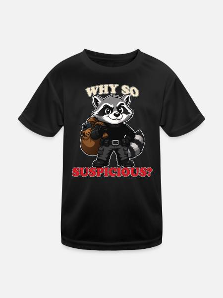 Why So Suspicious Funny Raccoon Thief Mascot Tee - Kids Functional T-Shirt - black - Front