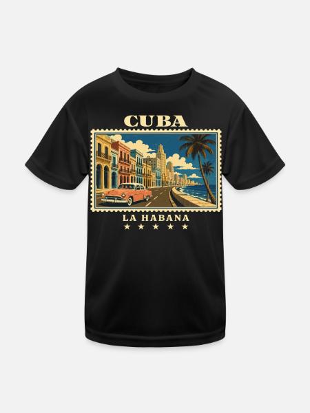 Kuba La Habana Vintage Reisemarke - Kinder Funktions-T-Shirt - Schwarz - Vorne