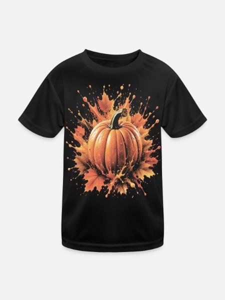 Pumpkin Autumn Splash Art Maple Leaf - Kids Functional T-Shirt - black - Front