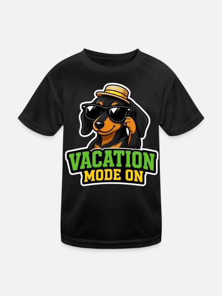 Vacation Mode On Dackel Hund Spruch T-Shirt Urlaub - Kinder Funktions-T-Shirt - Schwarz - Vorne