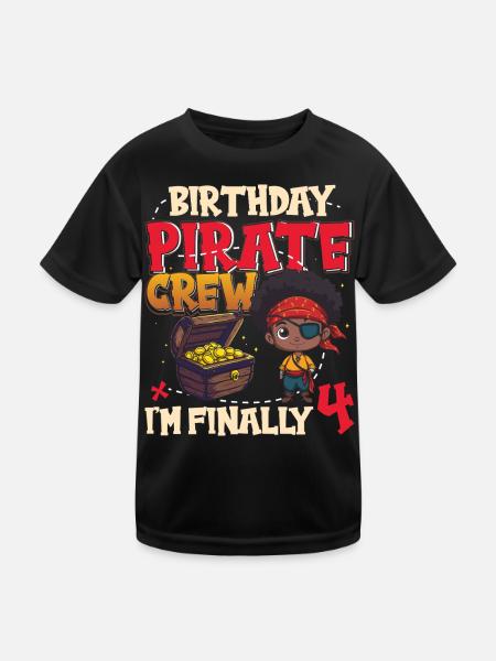 Black Boy Pirate Crew for the 4th Birthday - Kids Functional T-Shirt - black - Front