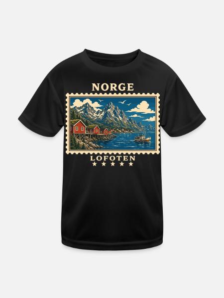 Norwegen Lofoten Vintage Reisemarke - Kinder Funktions-T-Shirt - Schwarz - Vorne