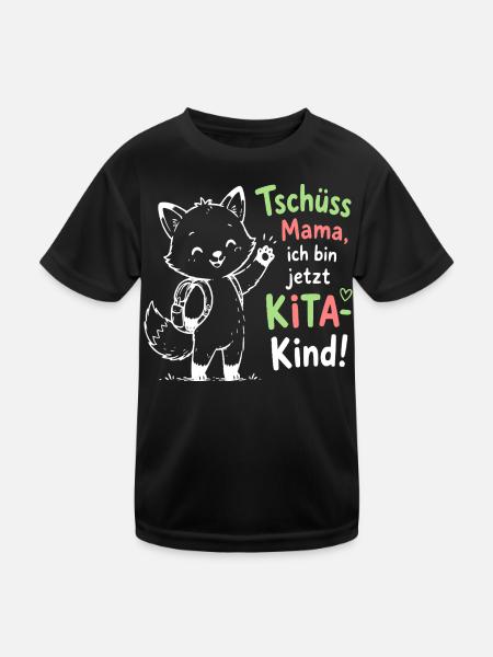 Kita Abschied Fox Illustration - Kinder Funktions-T-Shirt - Schwarz - Vorne