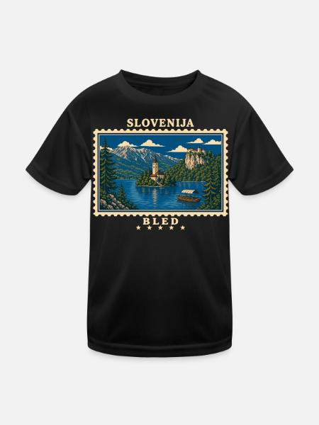 Slowenien Bled Vintage Reisemarke - Kinder Funktions-T-Shirt - Schwarz - Vorne