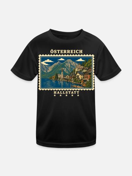 Österreich Hallstatt Vintage Reisemarke - Kinder Funktions-T-Shirt - Schwarz - Vorne