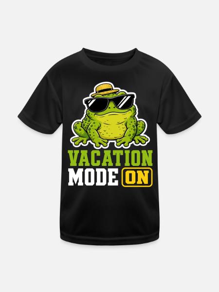 Vacation Mode On Frosch Spruch T-Shirt Lustig - Kinder Funktions-T-Shirt - Schwarz - Vorne