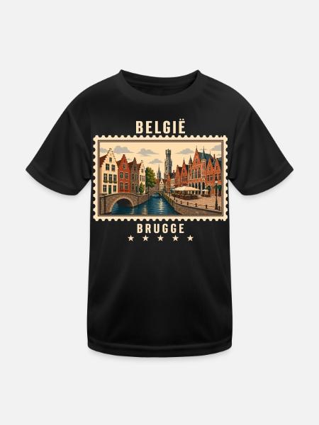 Belgien Brugge Vintage Reisemarke - Kinder Funktions-T-Shirt - Schwarz - Vorne