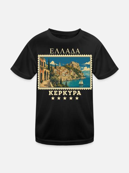 Griechenland Korfu Vintage Reisemarke - Kinder Funktions-T-Shirt - Schwarz - Vorne