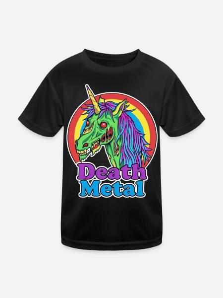 Death Metal – Zombie Einhorn Cartoon - Kinder Funktions-T-Shirt - Schwarz - Vorne