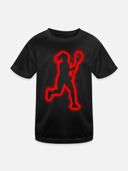 Lacrosse Spieler Damen Kinder Lacrosse Mädchen - Kinder Funktions-T-Shirt - Schwarz - Vorne
