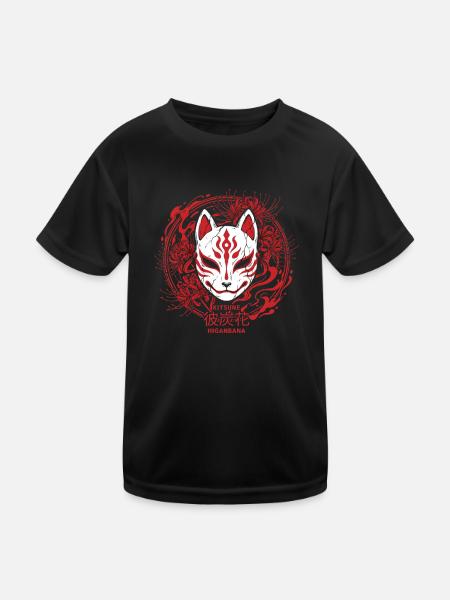 Kitsune Rot Maskenkunst Higanbana - Kinder Funktions-T-Shirt - Schwarz - Vorne