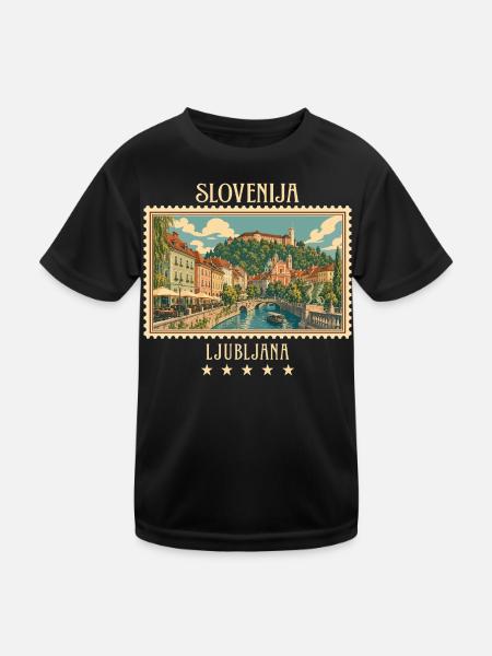 Slowenien Ljubljana Vintage Reisemarke - Kinder Funktions-T-Shirt - Schwarz - Vorne