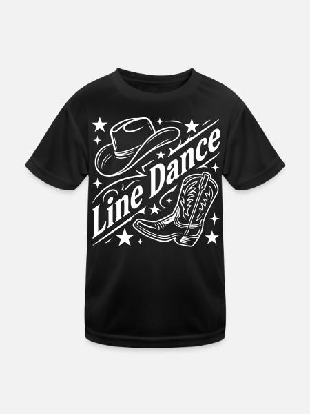 Line Dance Cowboy Flair - Kinder Funktions-T-Shirt - Schwarz - Vorne