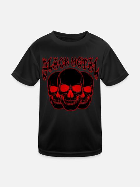 Dreifacher Totenkopf Gothic - Kinder Funktions-T-Shirt - Schwarz - Vorne