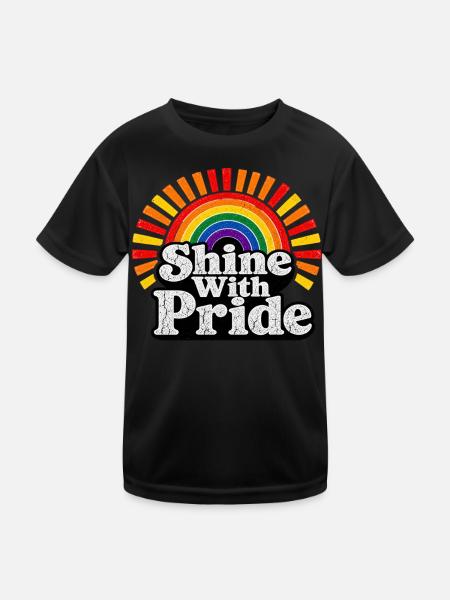Shine With Pride LGBTQ Statement Retro Motiv - Kinder Funktions-T-Shirt - Schwarz - Vorne