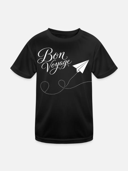 Bon Voyage Papierzug Flugzeug Motiv - Kinder Funktions-T-Shirt - Schwarz - Vorne