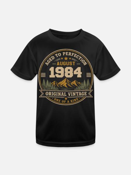 August 1984 Original Birthday Vintage Mountain - Kinder Funktions-T-Shirt - Schwarz - Vorne