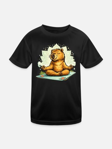 Sweet capybara doing yoga - Kids Functional T-Shirt - black - Front