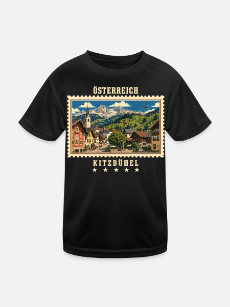 Österreich Kitzbühel Vintage Reisemarke - Kinder Funktions-T-Shirt - Schwarz - Vorne