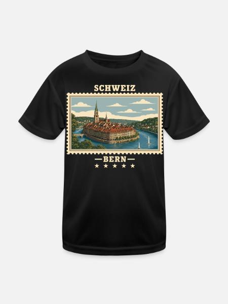 Schweiz Bern Vintage Reisemarke - Kinder Funktions-T-Shirt - Schwarz - Vorne