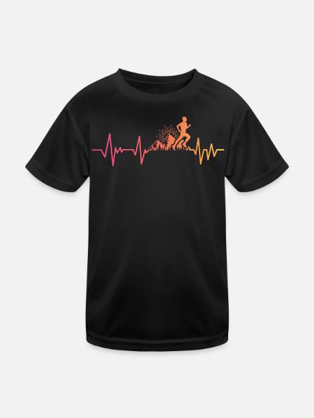 Trail running sunset heartbeat trailer - Kids Functional T-Shirt - black - Front