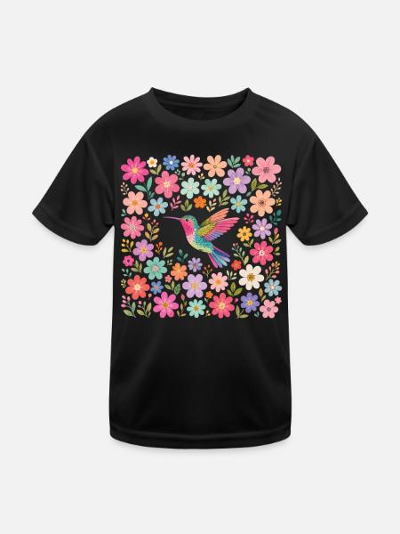 Hummingbird Flowers Bird Watcher - Kids Functional T-Shirt - black - Front