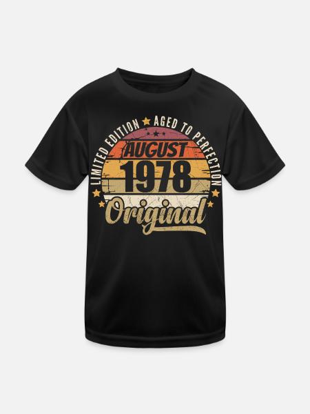 August 1978 Retro Vintage Geburtstag August 1978 - Kinder Funktions-T-Shirt - Schwarz - Vorne