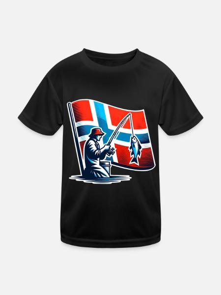 Norway Angler Motif - Kids Functional T-Shirt - black - Front