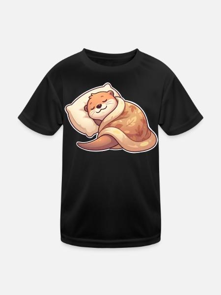 Schlafender Otter - Kinder Funktions-T-Shirt - Schwarz - Vorne