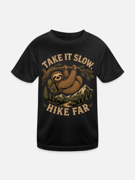 Take It Slow Hike Far Sloth - Kids Functional T-Shirt - black - Front
