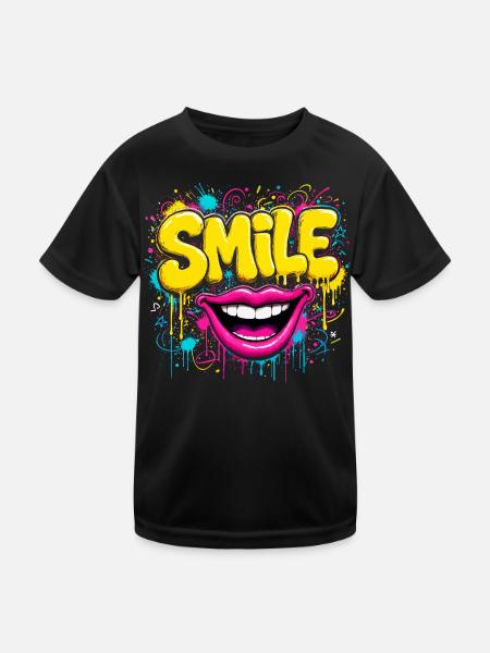 Vibrant Graffiti Smile - Kids Functional T-Shirt - black - Front
