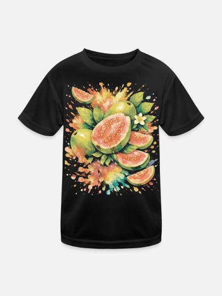 Tropical Guava Exotic Fruit Splash Art - Kids Functional T-Shirt - black - Front