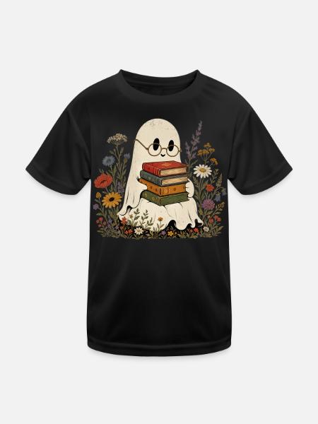 Cute Ghost Books Wildflower T-Shirt Women - Kids Functional T-Shirt - black - Front