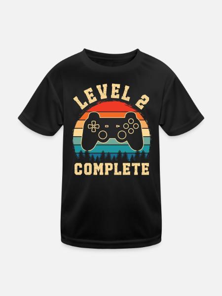 level 2 complete – Baby 2nd birthday - Kids Functional T-Shirt - black - Front