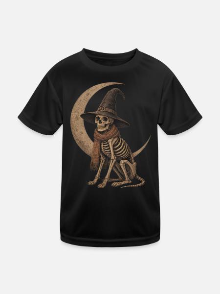 Skeleton Dog Witch Moon Hoodie Halloween Decoration - Kids Functional T-Shirt - black - Front