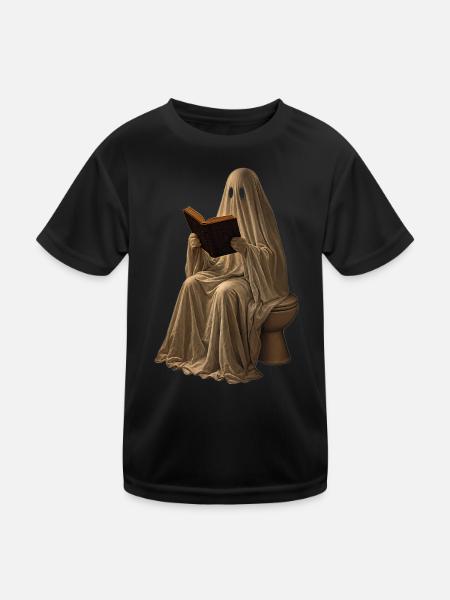 Ghost Reads Book Toilet Hoodie Halloween Retro - Kids Functional T-Shirt - black - Front