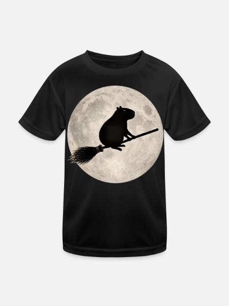 Moonlight hamster on the broom - Kids Functional T-Shirt - black - Front